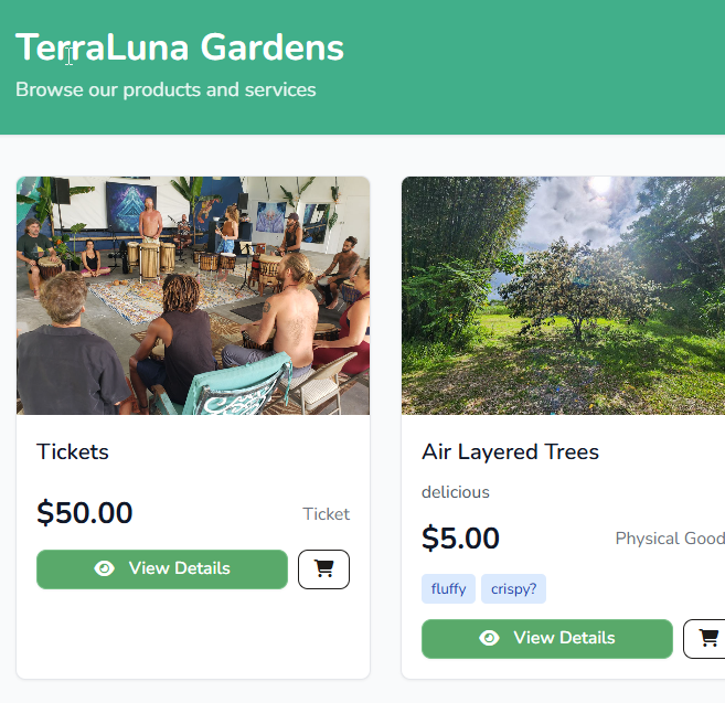 Admin product list with public toggle and pricing