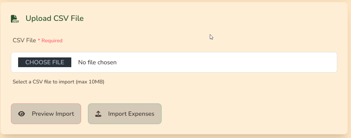 CSV column mapping screen for expense import